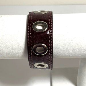 Coach Patent Leather Grommet Bangle Stackable Bracelet Crimson Burgundy NEW